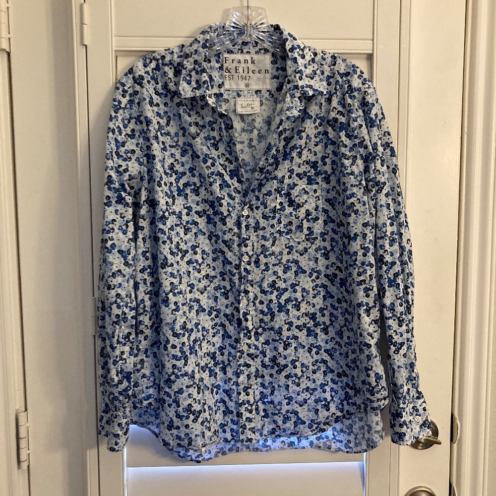 Frank & Eileen Blue Floral Button Down Long Sleeve Cotton Shirt Size M
